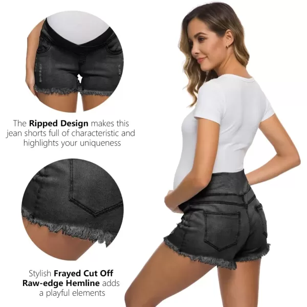 imageFoucome Womens Maternity Ripped Jean Shorts Summer Distressed Denim ShortsB01 Washed Black