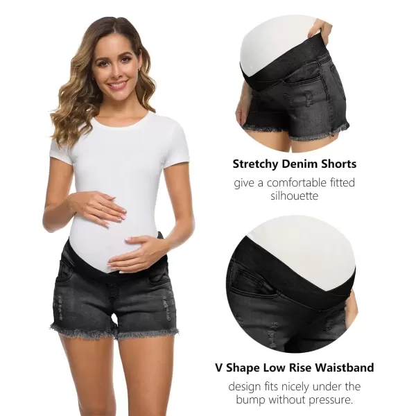 imageFoucome Womens Maternity Ripped Jean Shorts Summer Distressed Denim ShortsB01 Washed Black