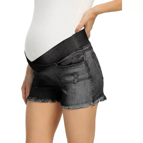 imageFoucome Womens Maternity Ripped Jean Shorts Summer Distressed Denim ShortsB01 Washed Black