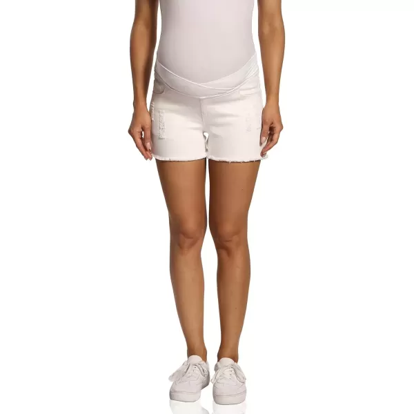 imageFoucome Womens Maternity Ripped Jean Shorts Summer Distressed Denim ShortsB01 White