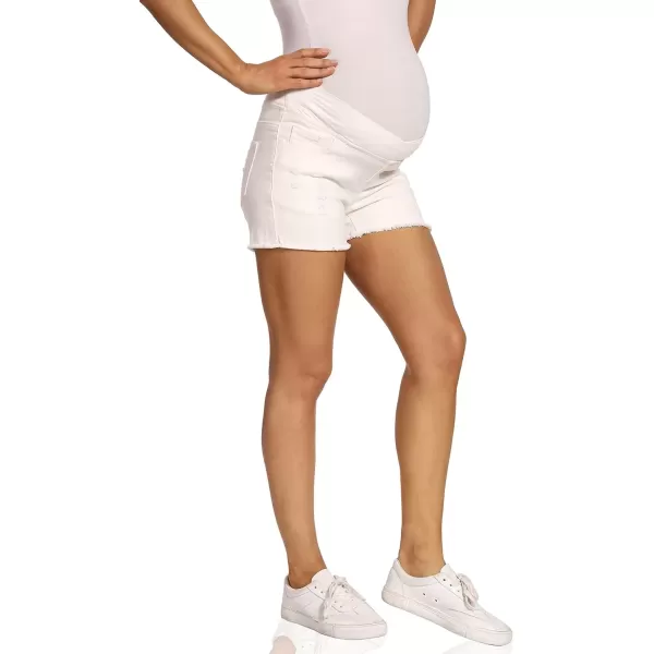 imageFoucome Womens Maternity Ripped Jean Shorts Summer Distressed Denim ShortsB01 White