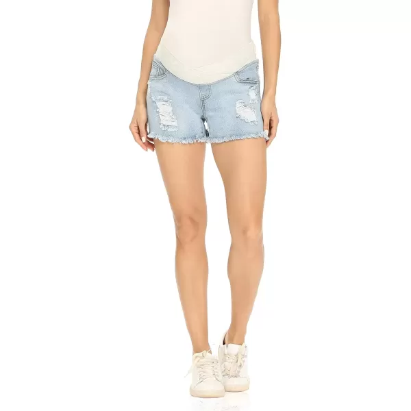 imageFoucome Womens Maternity Ripped Jean Shorts Summer Distressed Denim ShortsC02 Light Blue