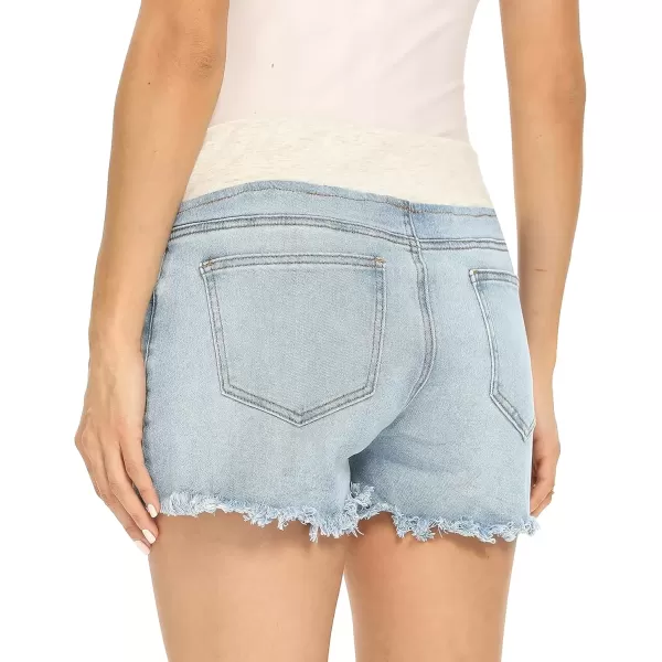 imageFoucome Womens Maternity Ripped Jean Shorts Summer Distressed Denim ShortsC02 Light Blue