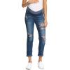 imageFoucome Womens Maternity Jeans Stretch Ripped Boyfriend Jeans Pregnancy Denim Pants with Pockets066  Dark Blue