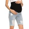 imageFoucome Womens Materntiy Denim Shorts Over The Belly Comfy Stretch Bermuda Jean Shorts46 Blue