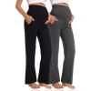 imageFoucome Womens Maternity Pants Casual Loose Wide Leg Cozy Pant Pregnancy Palazzo Lounge Trousers with Pockets2 Pack Blackgrey