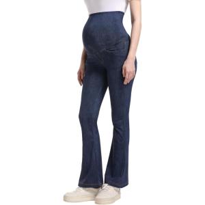 imageFoucome Maternity Bootcut Jeans Stretchy Flare Jeggings Pregnancy Flare Denim Pants Bell Bottoms with PocketsBlue