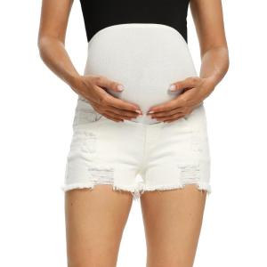 imageFoucome Womens Maternity Jean Shorts Fit Belly Denim Shorts Pregnancy Summer Casual Short Pants31 White