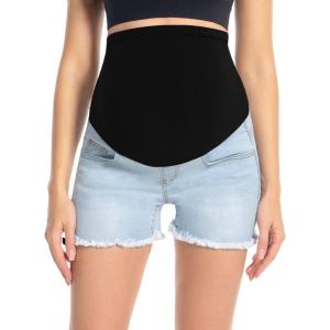 imageFoucome Womens Maternity Jean Shorts Fit Belly Denim Shorts Pregnancy Summer Casual Short Pants48 Light Blue
