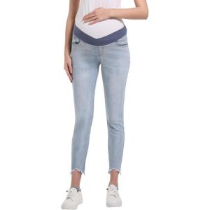 imageFoucome Womens Maternity Jeans Under The Belly Slim Stretchy Skinny Jeggings Comfy Pregnancy Denim PantsLight Blue
