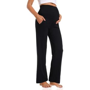 imageFoucome Womens Maternity Pants Casual Loose Wide Leg Cozy Pant Pregnancy Palazzo Lounge Trousers with PocketsBlack