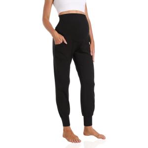 imageFoucome Womens Maternity Pants Stretchy Jogger Sweatpants Comfy Casual Pregnancy Workout Lounge Pants with PocketsA21  Full Length Jogger  Black