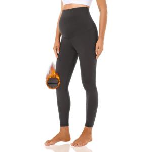 imageFoucome Fleece Lined Maternity Leggings Over The Belly Pregnancy Winter Thermal Warm Workout Yoga PantsGrey