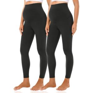 imageFoucome Womens Maternity Fleece Lined Leggings with Pockets Over The Belly Pregnancy Winter Warm Workout Yoga Pants2pack Black  Not Fleece Lined