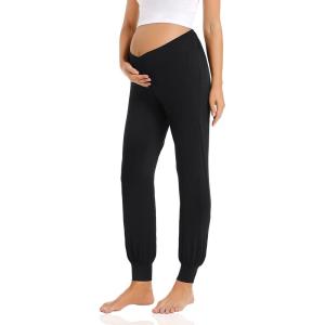 imageFoucome Womens Maternity Pants Comfy Lounge Workout Leggings Underbelly Stretchy Pregnancy Joggers SweatpantsBlack