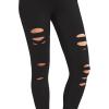imageFoucome Womens Maternity Leggings Over The Belly Cutout Ripped Buttery Soft Workout Yoga PantsBlack