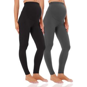 imageFoucome Womens Maternity Leggings Over The Belly Pregnancy Active Workout Yoga Tights Pants2pack  Blackgrey