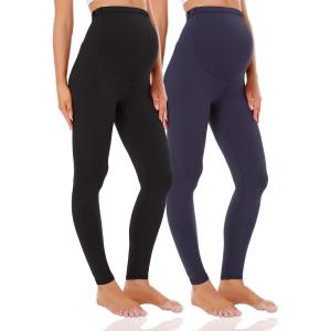 imageFoucome Womens Maternity Leggings Over The Belly Pregnancy Active Workout Yoga Tights Pants2pack  Blacknavy