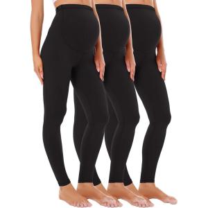 imageFoucome Womens Maternity Leggings Over The Belly Pregnancy Active Workout Yoga Tights Pants3pack  Black