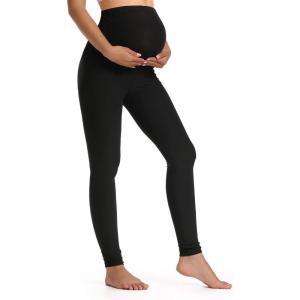 imageFoucome Womens Maternity Leggings Over The Belly Pregnancy Active Workout Yoga Tights PantsBlack