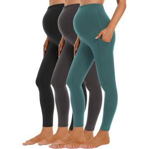 imageFoucome Womens Maternity Leggings with Pockets Over The Belly Pregnancy Workout Leggings Yoga Active Work Pants3pack Blackgreyins Green Premium