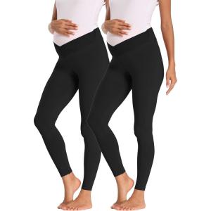 imageFoucome Womens Under The Belly Super Soft Support Maternity Leggings2pack Black