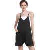 imageFoucome Maternity Romper Summer Casual Overalls Loose Adjustable Spaghetti Strap Pregnancy Shorts Jumpsuit with PocketsBlack