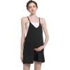 imageFoucome Maternity Romper Summer Casual Overalls Loose Adjustable Spaghetti Strap Pregnancy Shorts Jumpsuit with PocketsBlack