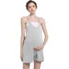 imageFoucome Maternity Romper Summer Casual Overalls Loose Adjustable Spaghetti Strap Pregnancy Shorts Jumpsuit with PocketsMelange Grey