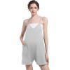 imageFoucome Maternity Romper Summer Casual Overalls Loose Adjustable Spaghetti Strap Pregnancy Shorts Jumpsuit with PocketsMelange Grey