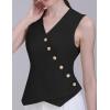 imageFoucome Vest for Women V Neck Button Up Asymmetrical Hem Dressy Casual Suit Vest WaistcoatBlack