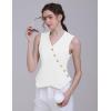 imageFoucome Vest for Women V Neck Button Up Asymmetrical Hem Dressy Casual Suit Vest WaistcoatWhite