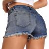 imageFoucome Womens Denim Shorts Summer Casual Low Waisted Frayed Raw Hem Ripped Denim Jean ShortsFrayed Raw Hem 51  Indigo Blue
