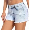imageFoucome Womens Denim Shorts Summer Casual Low Waisted Frayed Raw Hem Ripped Denim Jean ShortsFrayed Raw Hem 51  White Blue