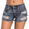imageFoucome Womens Denim Shorts Summer Casual Low Waisted Frayed Raw Hem Ripped Denim Jean ShortsFrayed Raw Hem 58  Mid Blue