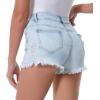imageFoucome Womens Denim Shorts Summer Casual Low Waisted Frayed Raw Hem Ripped Denim Jean ShortsFrayed Raw Hem 58  White Blue