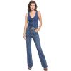 imageFoucome Womens Denim Vest Button Up V Neck Jean Vest Top Cropped Vest TopsDark Blue