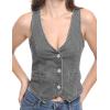 imageFoucome Womens Denim Vest Button Up V Neck Jean Vest Top Cropped Vest TopsGrey