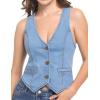 imageFoucome Womens Denim Vest Button Up V Neck Jean Vest Top Cropped Vest TopsLight Blue