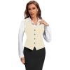 imageFoucome Womens Formal Regular Fitted Business Dress Suits Button Down Vest WaistcoatBeige