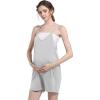 imageFoucome Maternity Romper Summer Casual Overalls Loose Adjustable Spaghetti Strap Pregnancy Shorts Jumpsuit with PocketsMelange Grey