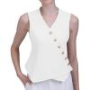imageFoucome Vest for Women V Neck Button Up Asymmetrical Hem Dressy Casual Suit Vest WaistcoatWhite