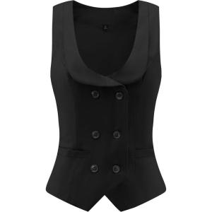 imageFoucome Suit Vest for Women Double Breasted Waistcoat Vest Dressy Lapel Collar Womens Vest TopBlack