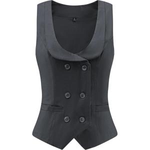 imageFoucome Suit Vest for Women Double Breasted Waistcoat Vest Dressy Lapel Collar Womens Vest TopGrey