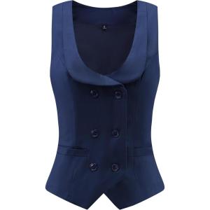 imageFoucome Suit Vest for Women Double Breasted Waistcoat Vest Dressy Lapel Collar Womens Vest TopNavy