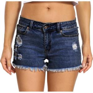 imageFoucome Womens Denim Shorts Summer Casual Low Waisted Frayed Raw Hem Ripped Denim Jean ShortsFrayed Raw Hem 51  Indigo Blue