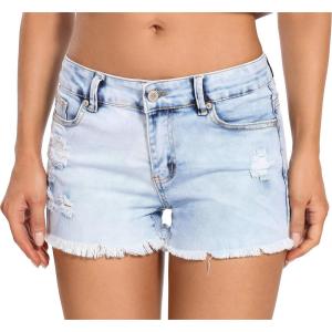 imageFoucome Womens Denim Shorts Summer Casual Low Waisted Frayed Raw Hem Ripped Denim Jean ShortsFrayed Raw Hem 51  White Blue