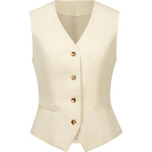 imageFoucome Womens Formal Regular Fitted Business Dress Suits Button Down Vest WaistcoatBeige