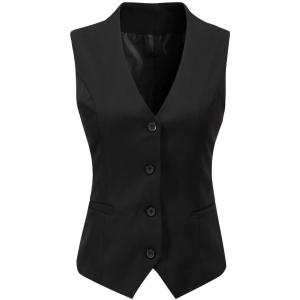 imageFoucome Womens Formal Regular Fitted Business Dress Suits Button Down Vest WaistcoatBlack