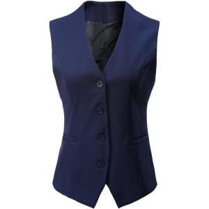 imageFoucome Womens Formal Regular Fitted Business Dress Suits Button Down Vest WaistcoatNavy Blue